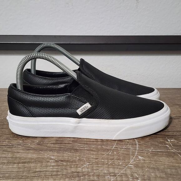 Vans Asher Perforated Leather Women's Slip-On Shoes Sneakers Size 7 Black - Picture 3 of 9